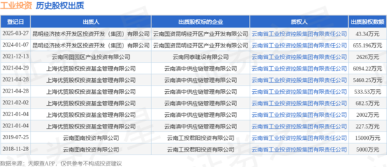 工業(yè)投資接受昆明經(jīng)濟(jì)技術(shù)開發(fā)區(qū)投資開發(fā)(集團(tuán))出質(zhì)股權(quán),數(shù)額為43.34萬元